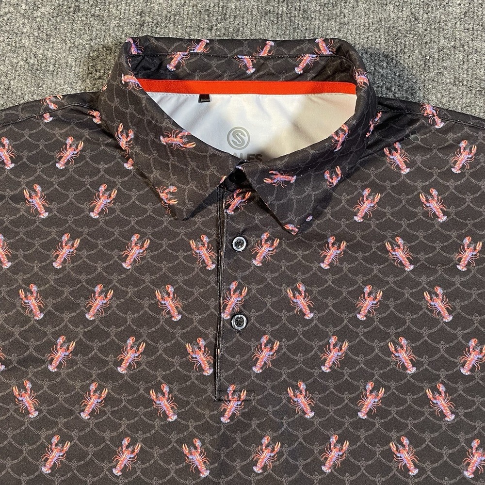 Scales Gear Lobsta Polo Golf Casual Shirt Mens Large Crawfish Lobster Print